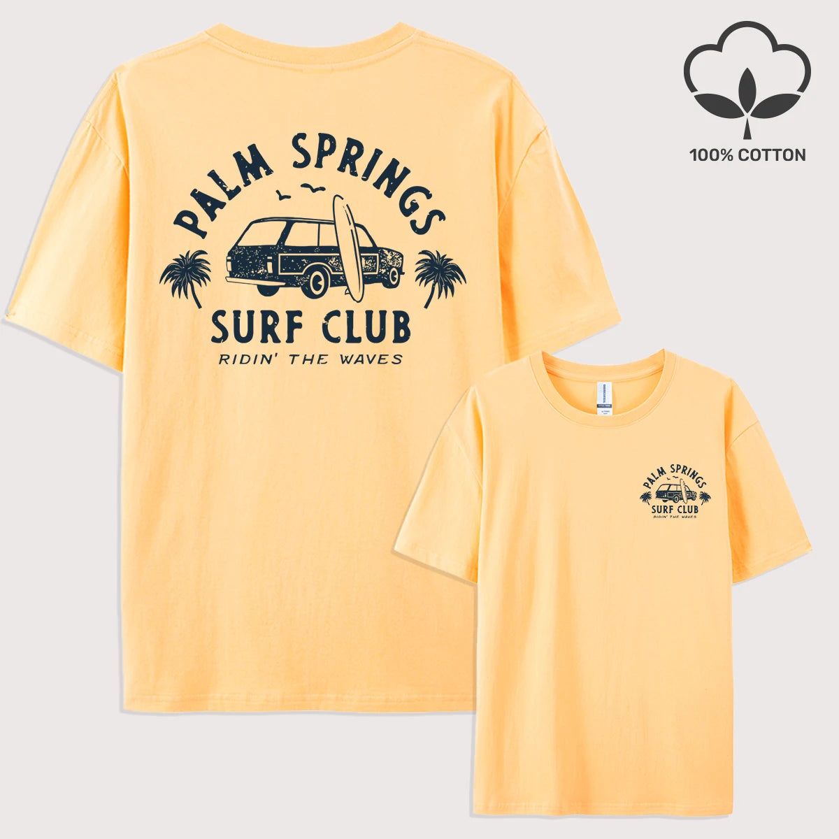 Palm Springs Surf Club Printed Men T-Shirt Casual All-Match Short Sleeve Cotton Oversized Sportswear Summer Crewneck T Shirts