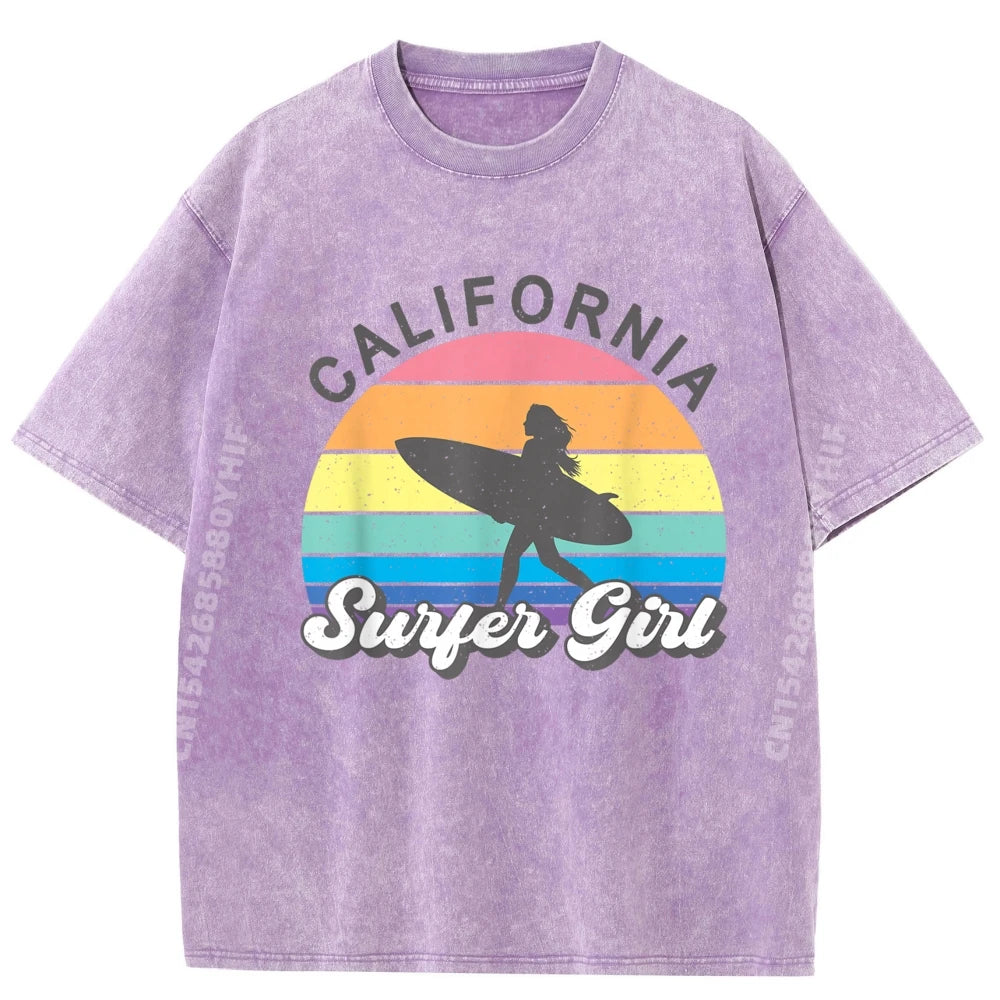 Surfer Girl California Surfing Surf Beach Women Cute Summer Graphic T Shirts Men Cotton Men's T-Shirts Loose