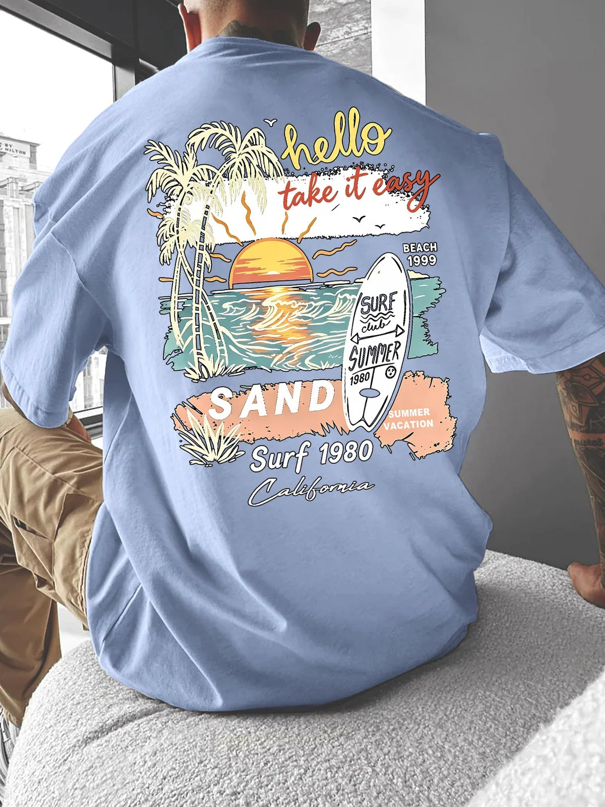 Men California Surf T Shirt Cotton Sunset Palm Tree Beach Graphic Print Oversized Vintage Streetwear Casual Short Sleeve Tee