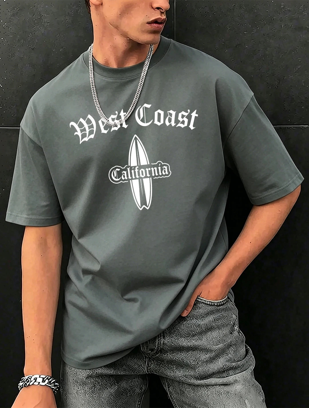 West Cosat Cliafornia Surfing Printed T-Shirts Men Cotton Casual Trendy T Shirt Soft Fashion Clothing Summer Crewneck Streetwear
