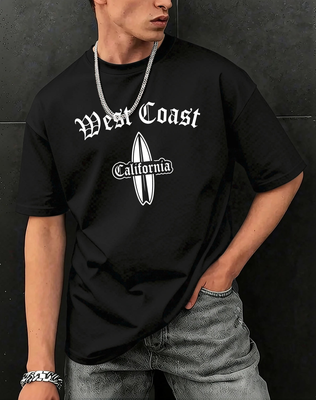 West Cosat Cliafornia Surfing Printed T-Shirts Men Cotton Casual Trendy T Shirt Soft Fashion Clothing Summer Crewneck Streetwear