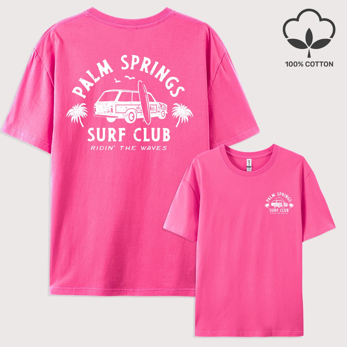 Palm Springs Surf Club Printed Men T-Shirt Casual All-Match Short Sleeve Cotton Oversized Sportswear Summer Crewneck T Shirts