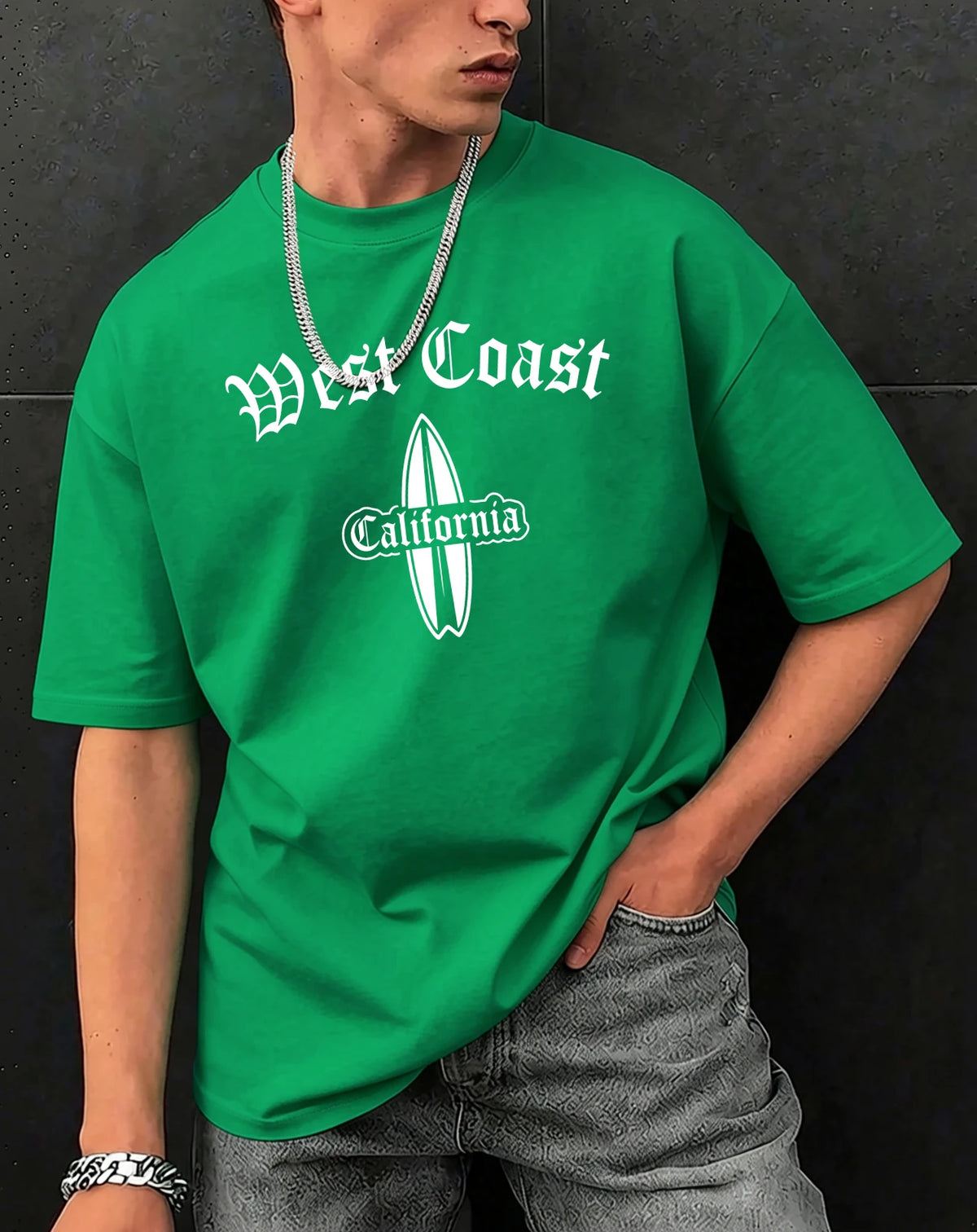 West Cosat Cliafornia Surfing Printed T-Shirts Men Cotton Casual Trendy T Shirt Soft Fashion Clothing Summer Crewneck Streetwear