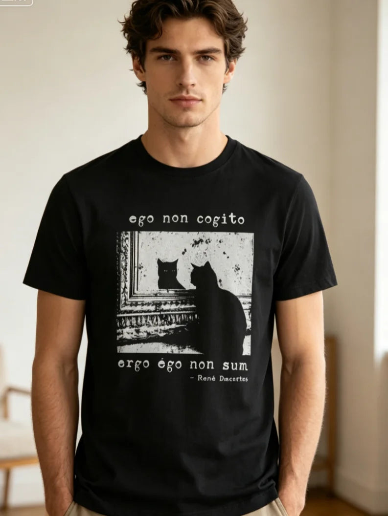 Funny Cat Surfing Great Wave Japanese Ukiyo-e Art T-Shirt New Short-sleeved Shirt Casual Loose Mesh Fashion Trend Black T-shirt