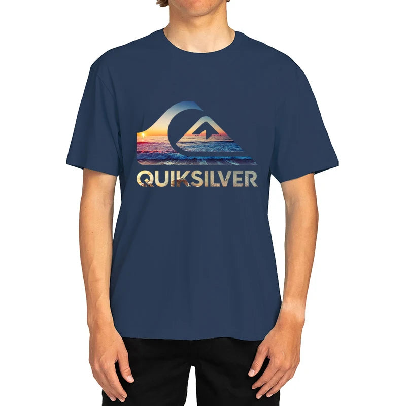 Summer  Sunset Wave Logo T-Shirt for Men Women , Surf Style Graphic Tee, Oversized Cotton Summer Short Sleeve Top Streetwear