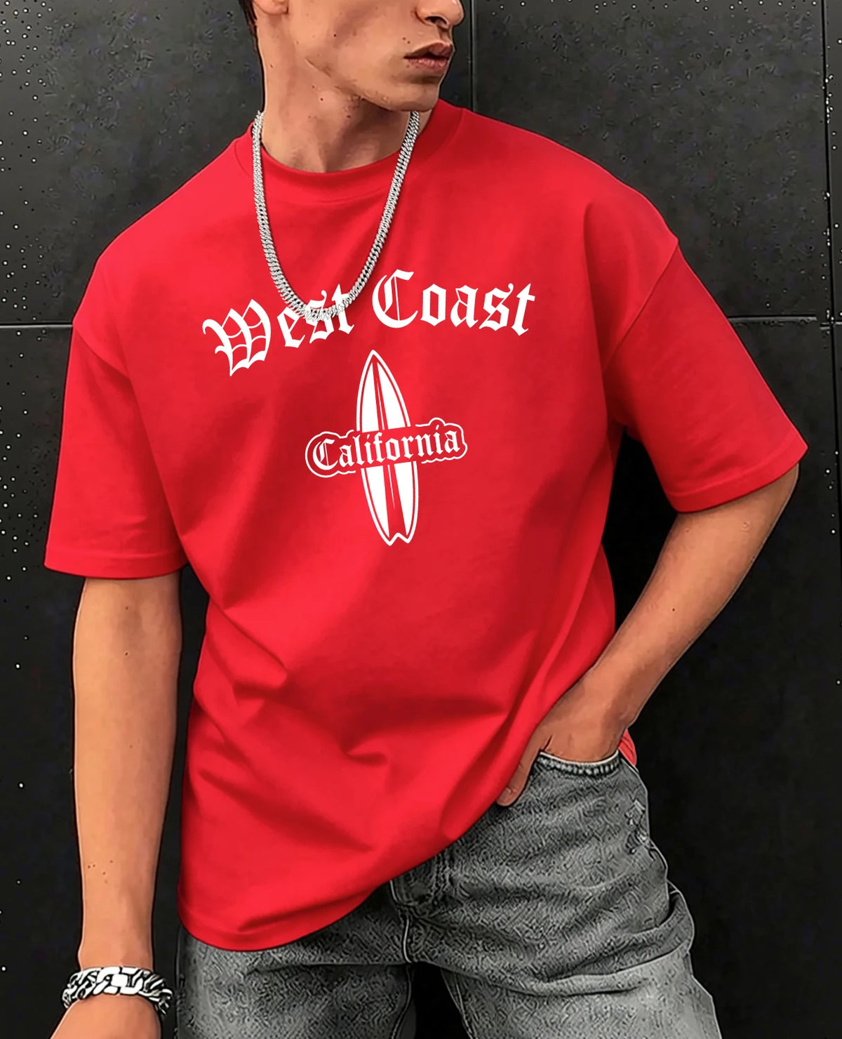 West Cosat Cliafornia Surfing Printed T-Shirts Men Cotton Casual Trendy T Shirt Soft Fashion Clothing Summer Crewneck Streetwear