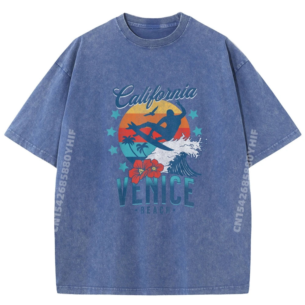 Venice Beach California Surfing Vintage Vacation Retro Surf Graphic T Shirts Men Oversized Man T Shirts For Men Mother's Day