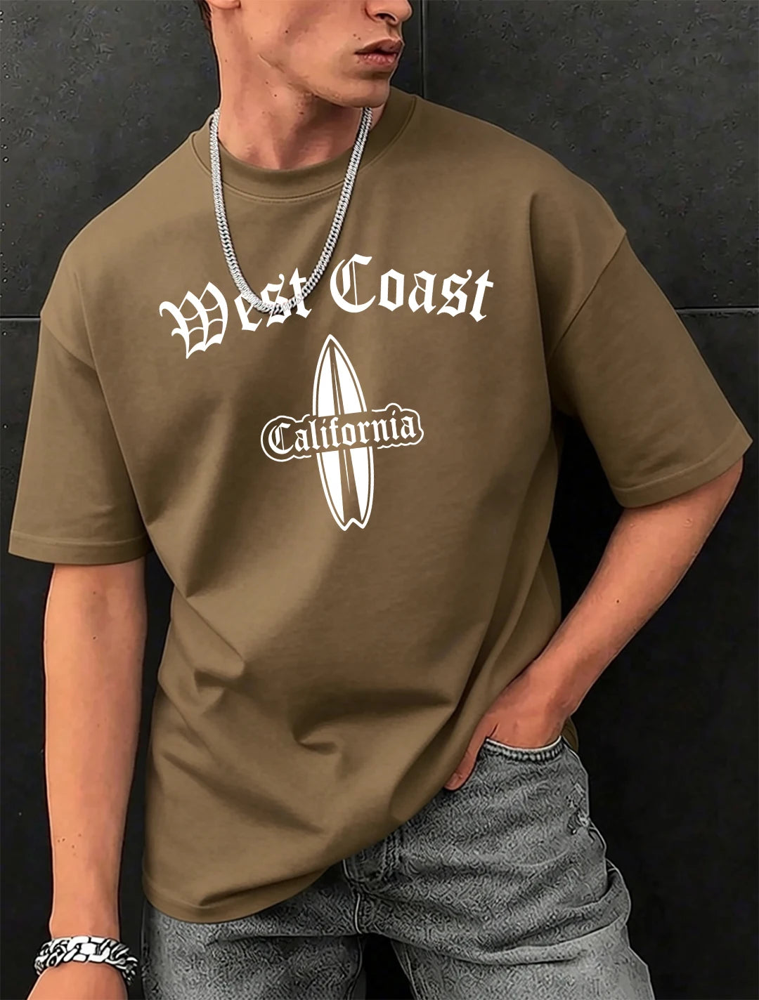 West Cosat Cliafornia Surfing Printed T-Shirts Men Cotton Casual Trendy T Shirt Soft Fashion Clothing Summer Crewneck Streetwear