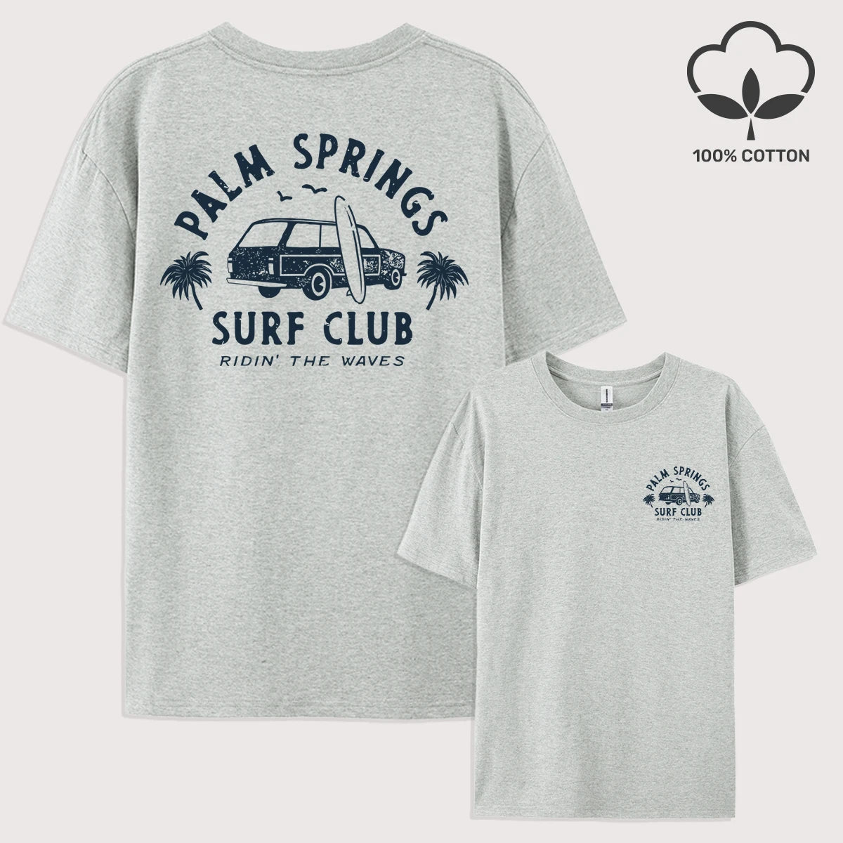 Palm Springs Surf Club Printed Men T-Shirt Casual All-Match Short Sleeve Cotton Oversized Sportswear Summer Crewneck T Shirts