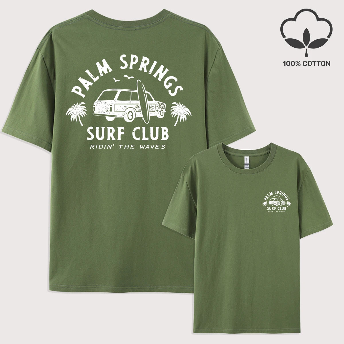 Palm Springs Surf Club Printed Men T-Shirt Casual All-Match Short Sleeve Cotton Oversized Sportswear Summer Crewneck T Shirts