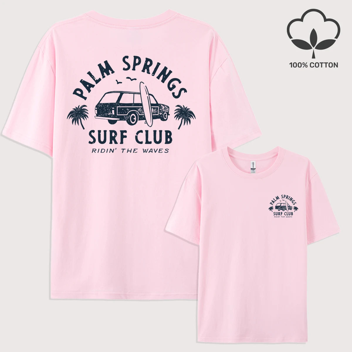 Palm Springs Surf Club Printed Men T-Shirt Casual All-Match Short Sleeve Cotton Oversized Sportswear Summer Crewneck T Shirts