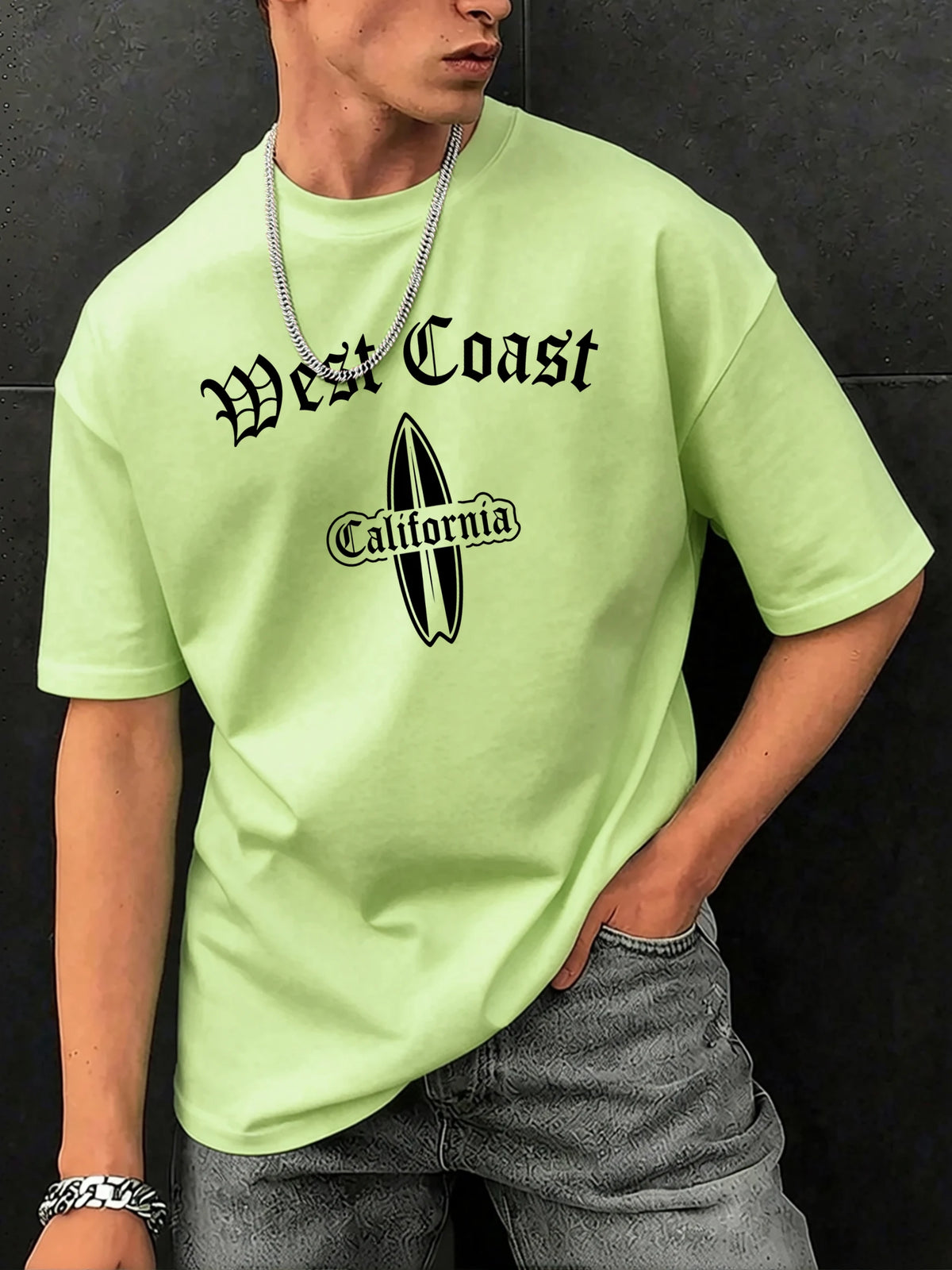 West Cosat Cliafornia Surfing Printed T-Shirts Men Cotton Casual Trendy T Shirt Soft Fashion Clothing Summer Crewneck Streetwear
