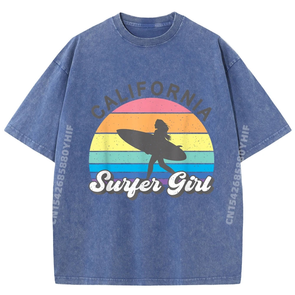 Surfer Girl California Surfing Surf Beach Women Cute Summer Graphic T Shirts Men Cotton Men's T-Shirts Loose
