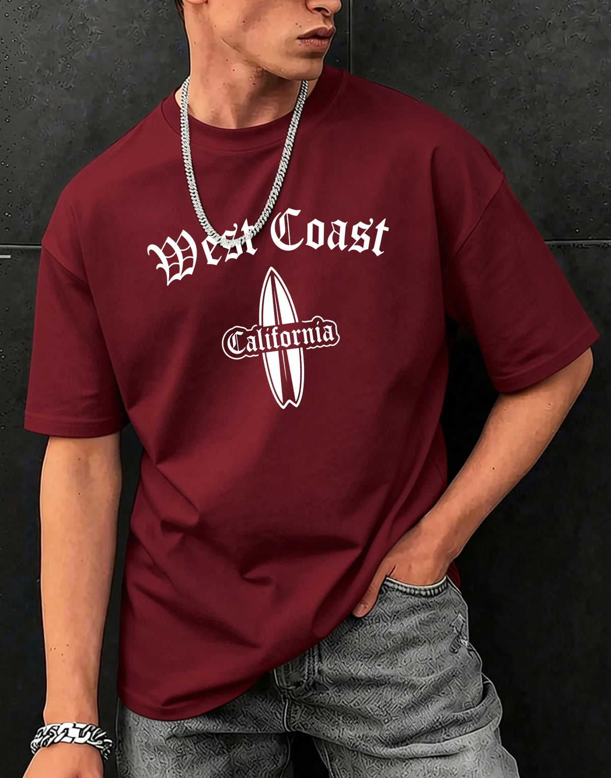 West Cosat Cliafornia Surfing Printed T-Shirts Men Cotton Casual Trendy T Shirt Soft Fashion Clothing Summer Crewneck Streetwear