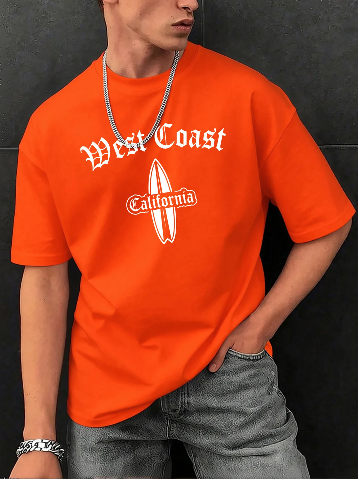 West Cosat Cliafornia Surfing Printed T-Shirts Men Cotton Casual Trendy T Shirt Soft Fashion Clothing Summer Crewneck Streetwear