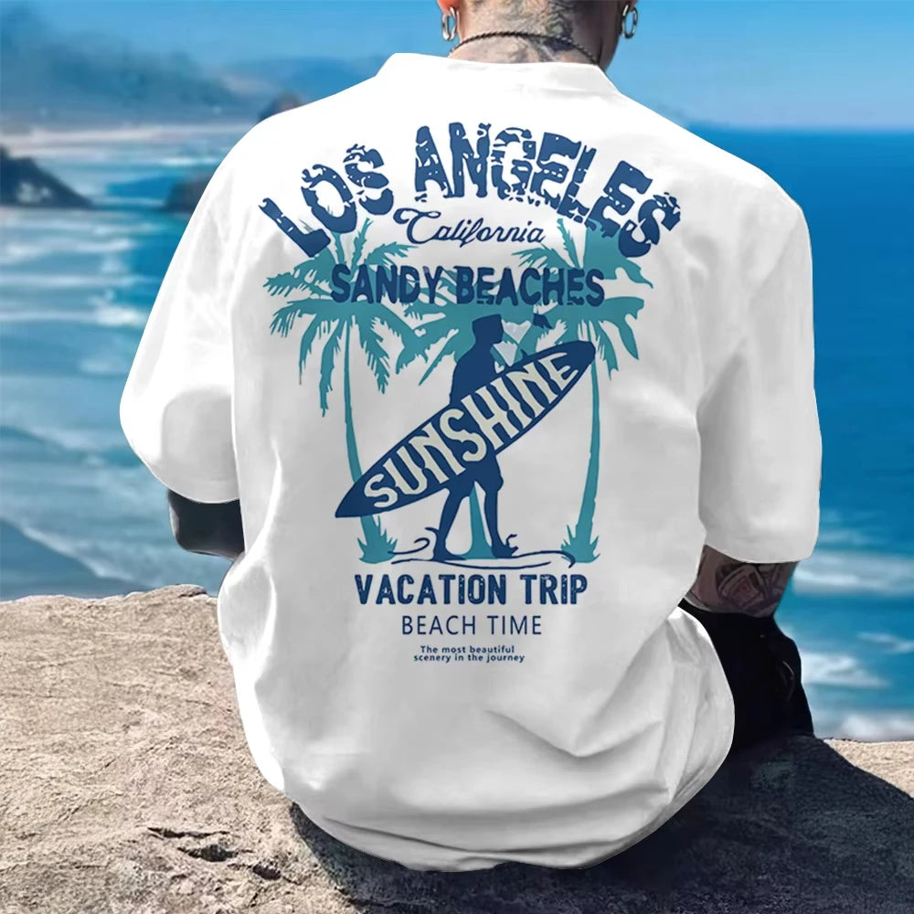 2026 Summer New Design Beach Vacation Surf Print Cotton T-Shirt Daily Casual Unisex For Kids And Adults