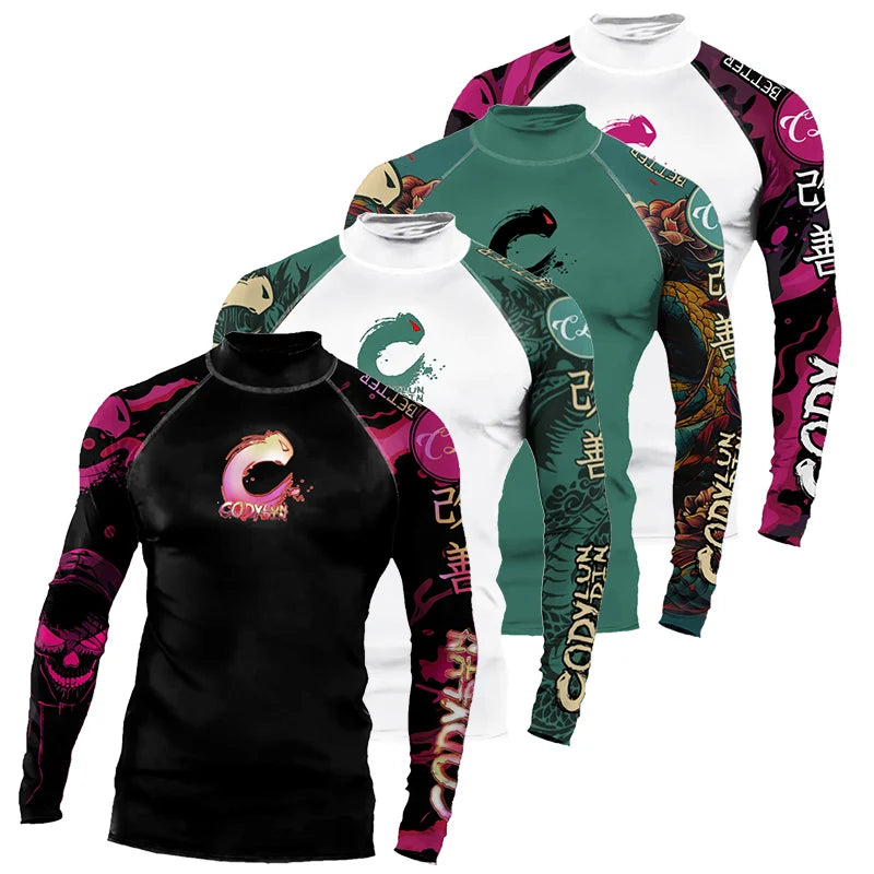 High Elasticity Couple UPF 50+ Long Sleeve Rash Guard Men Quick Dry Surf Shirt Sun Protection Swimwear for Swimming Beach Sports