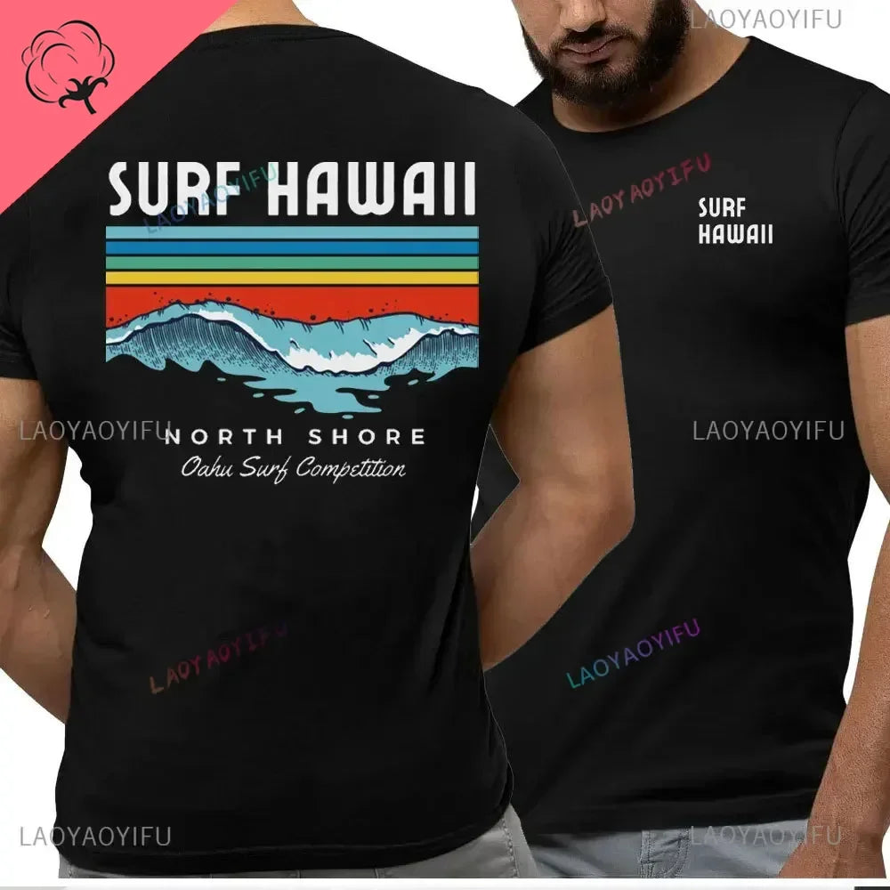 Hawaiian Traditions North Shore Hawaii Surfing Men Women White High Qulaty Cotton T-shirt Comfortable Beach-style Surf Tee Tops
