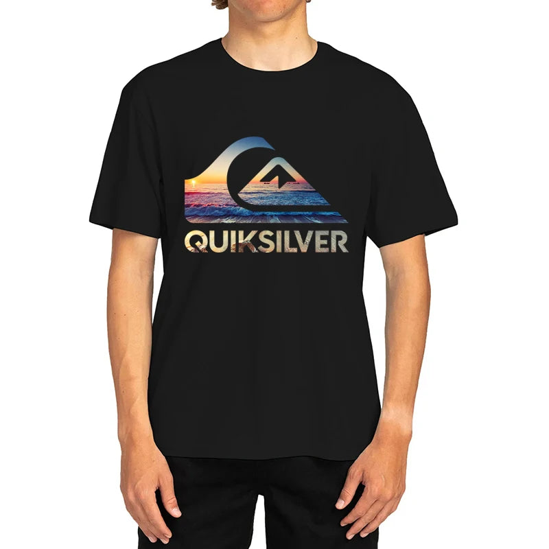 Summer  Sunset Wave Logo T-Shirt for Men Women , Surf Style Graphic Tee, Oversized Cotton Summer Short Sleeve Top Streetwear