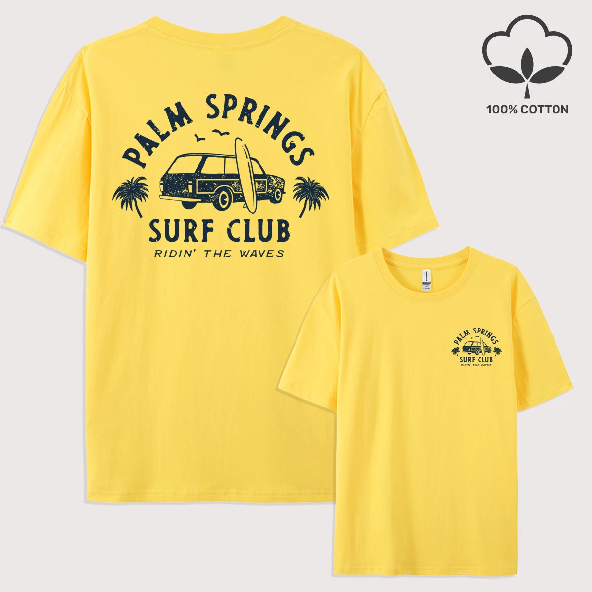 Palm Springs Surf Club Printed Men T-Shirt Casual All-Match Short Sleeve Cotton Oversized Sportswear Summer Crewneck T Shirts