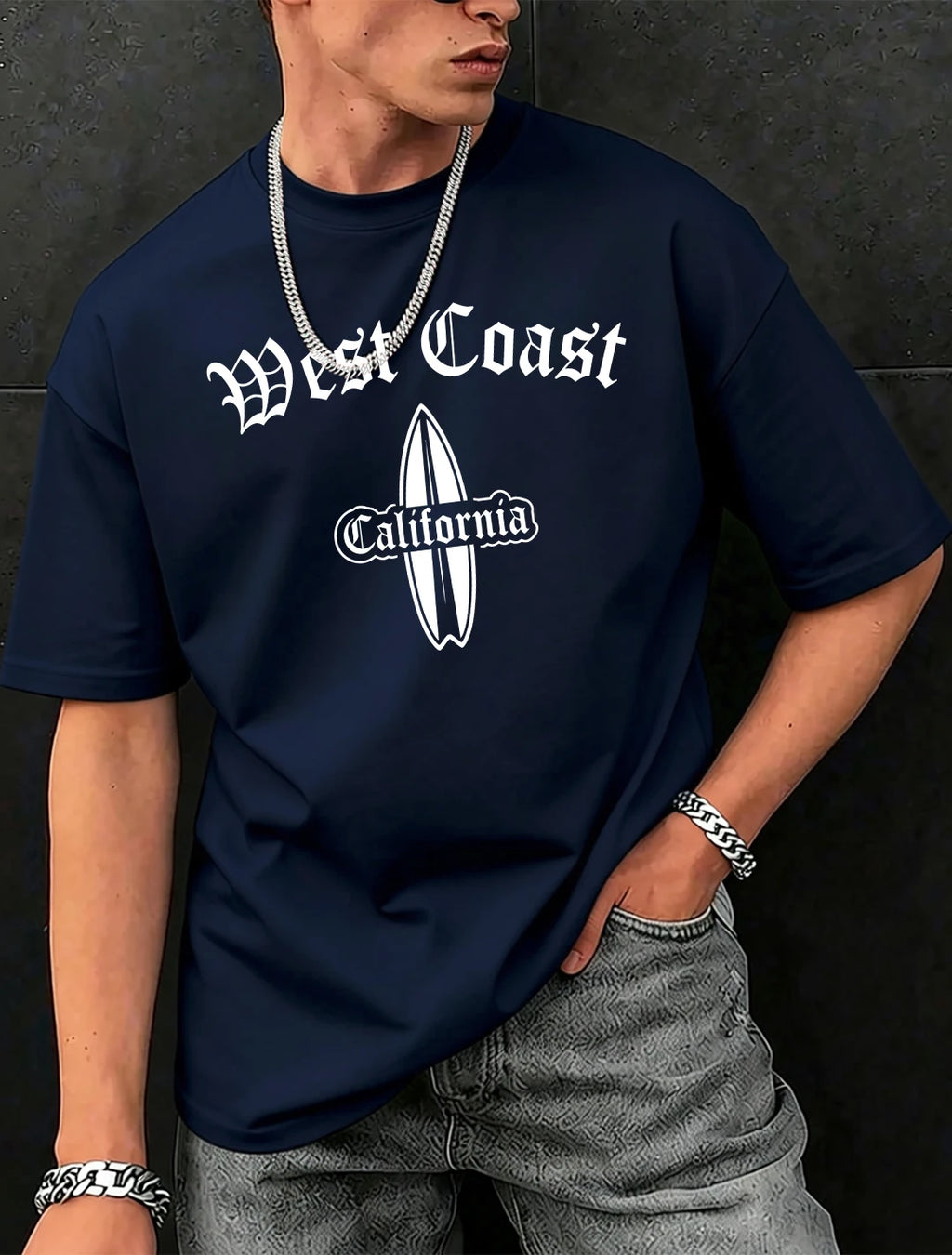 West Cosat Cliafornia Surfing Printed T-Shirts Men Cotton Casual Trendy T Shirt Soft Fashion Clothing Summer Crewneck Streetwear