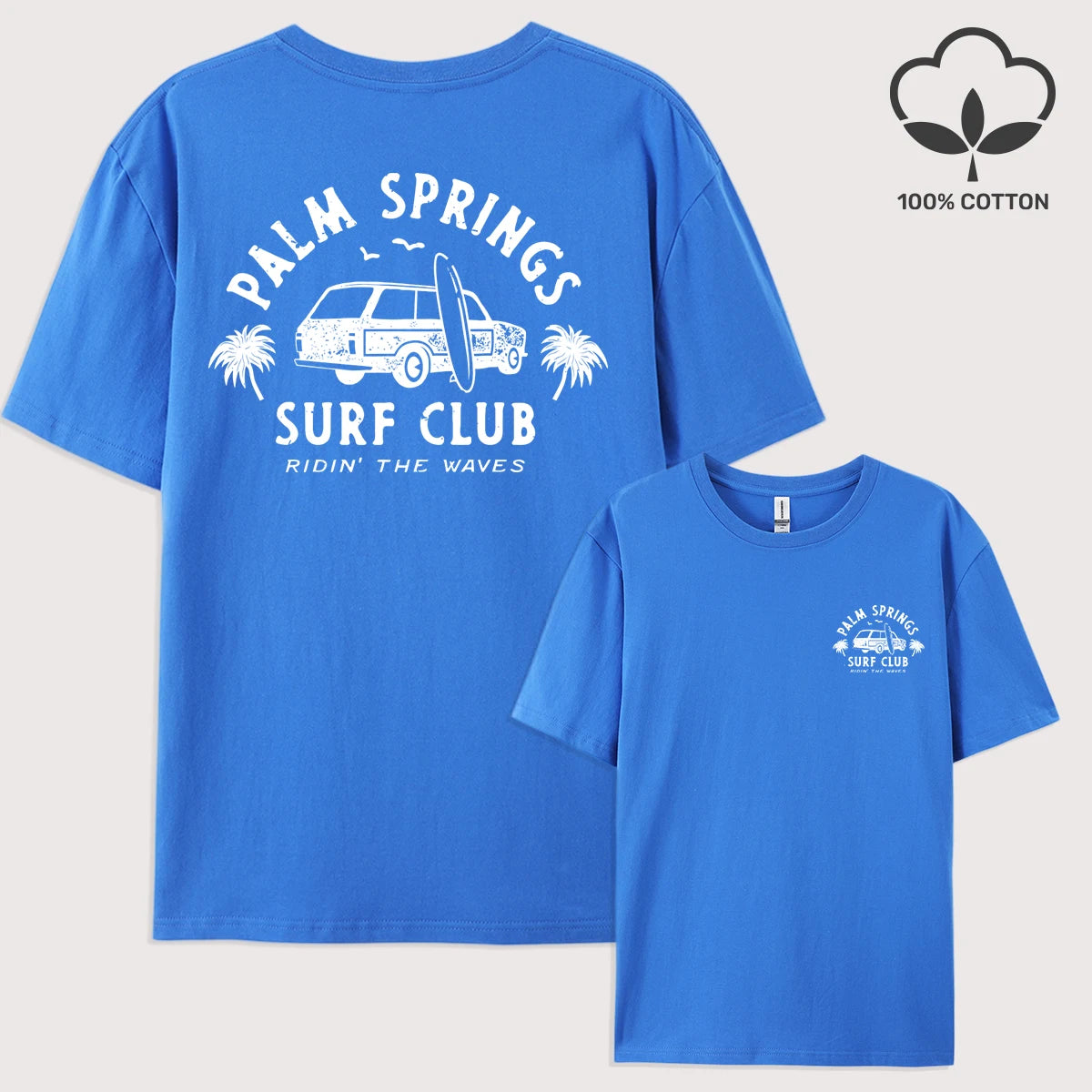 Palm Springs Surf Club Printed Men T-Shirt Casual All-Match Short Sleeve Cotton Oversized Sportswear Summer Crewneck T Shirts
