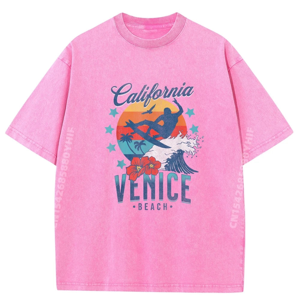 Venice Beach California Surfing Vintage Vacation Retro Surf Graphic T Shirts Men Oversized Man T Shirts For Men Mother's Day