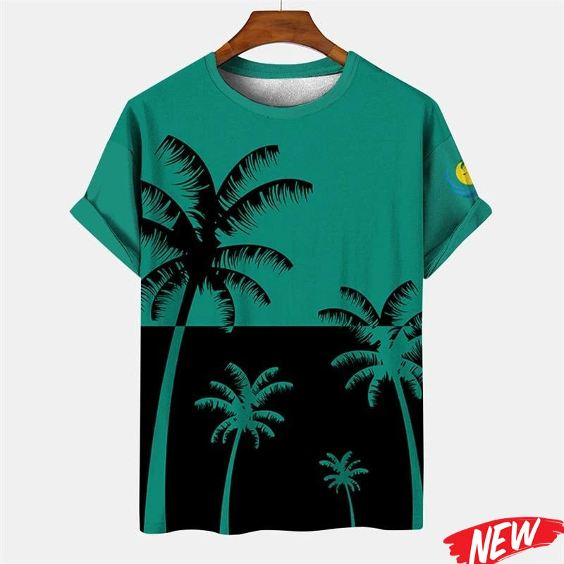 New Palm Tree Graphic Men's T-shirt Hawaiian Summer Beach T Shirt Casual Round Neck Short Sleeve Tops Street Loose Tee Shirts